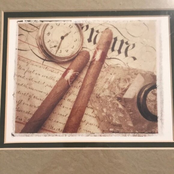 🕰️💼 Vintage-Inspired Framed Wall Art | Cigar & Pocket Watch Print - Picture 2 of 8